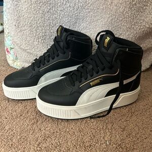 puma women’s black and white platform high tops